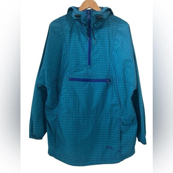 Vintage L.L. Bean Plaid Lightweight Anorak Pullover Hooded Jacket with Pockets M - Picture 1 of 8